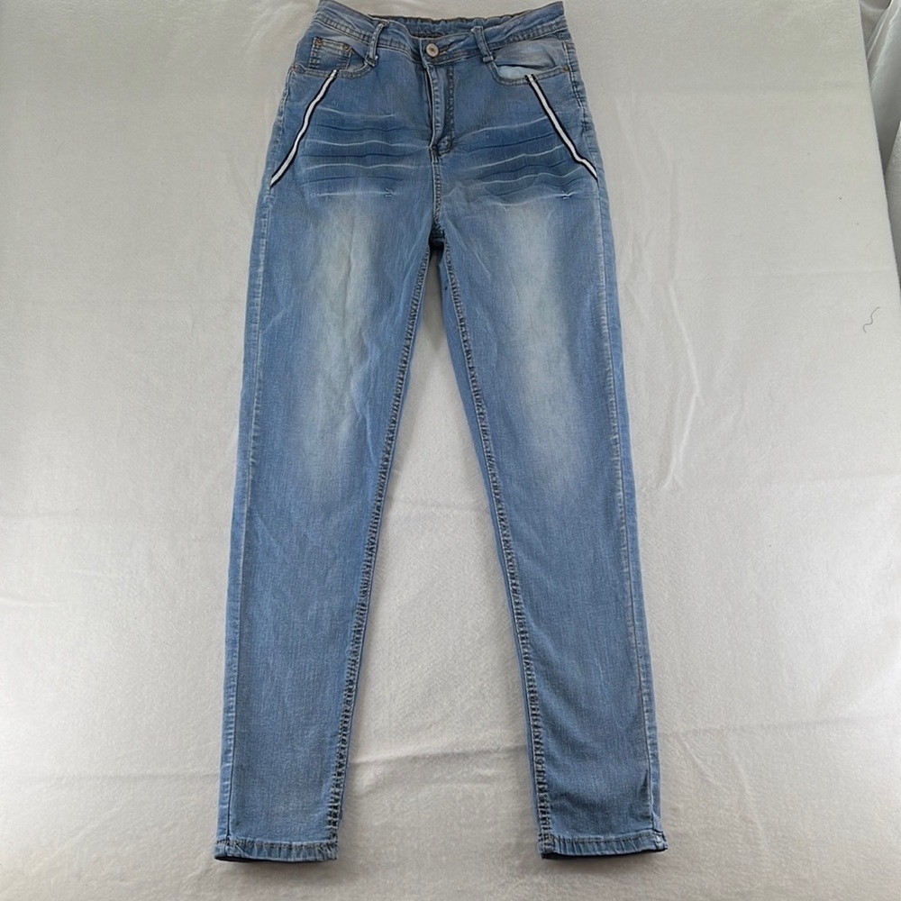 Skinny Straight Leg Blue Jeans Red White Blue Flag High Rise Womens 24 Pants